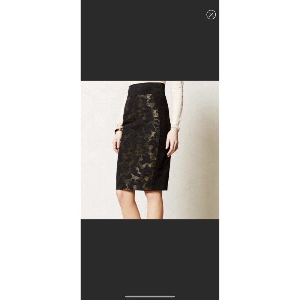 Anthropologie Maeve Camo Jacquard Pencil Skirt Black Green 6 Military Streetwear
